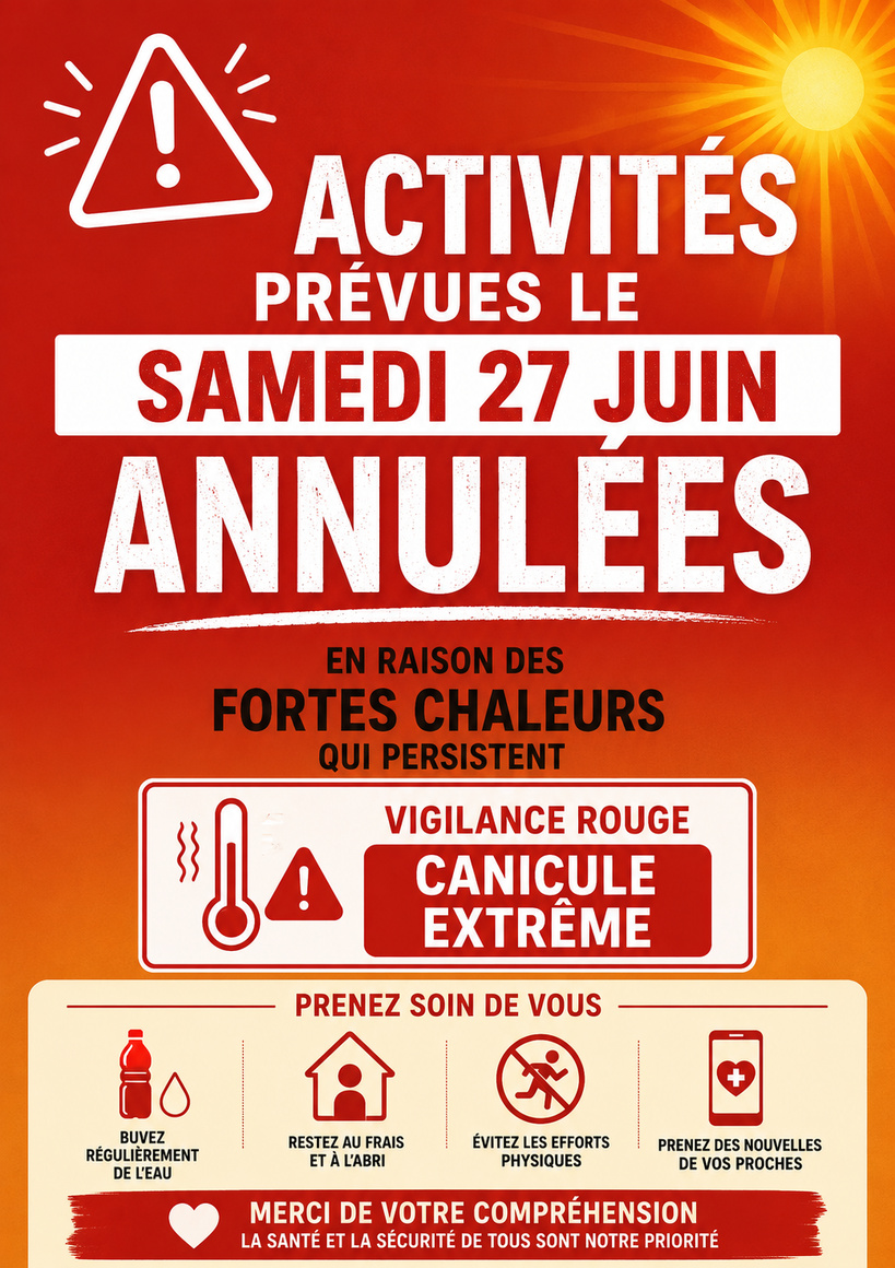 Samedi 27 juin 2026 - activités annulées