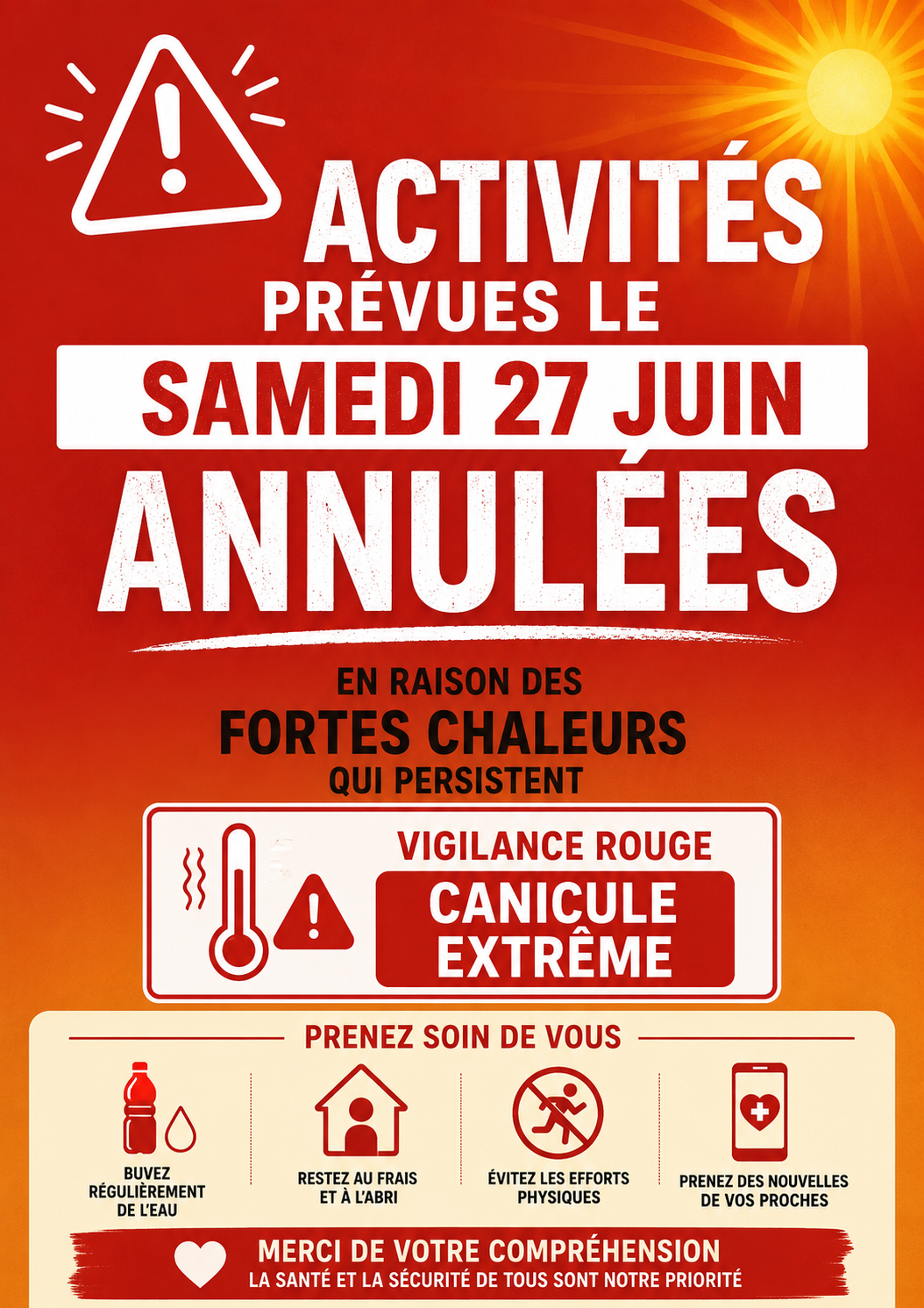 Samedi 27 juin 2026 - activités annulées
